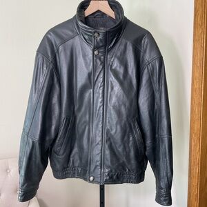 Members Only Black Leather Bomber Jacket Mens L 90s
